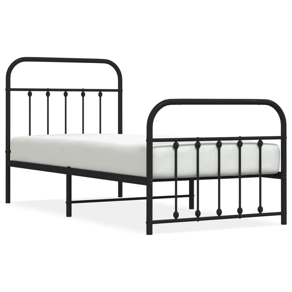 Estrutura de cama com cabeceira e pés 90x190 cm metálico preto