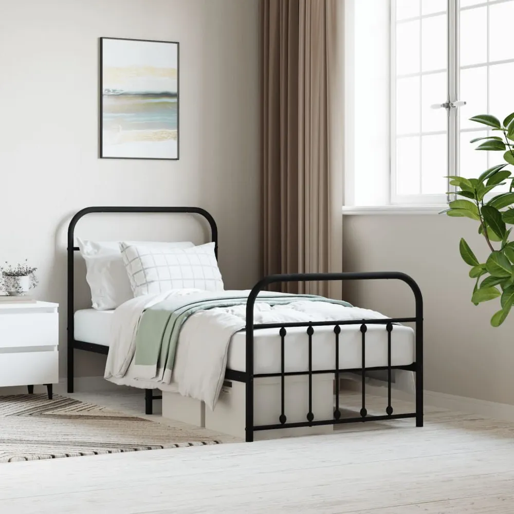Estrutura de cama com cabeceira e pés 90x190 cm metálico preto