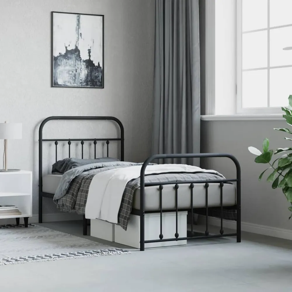 Estrutura de cama com cabeceira e pés 90x190 cm metálico preto