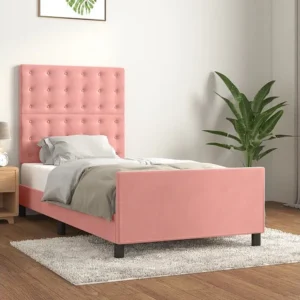 Estrutura de cama com cabeceira 90x190 cm veludo rosa