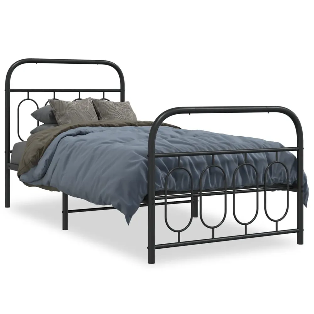 Estrutura de cama com cabeceira e pés 90x200 cm metálico preto