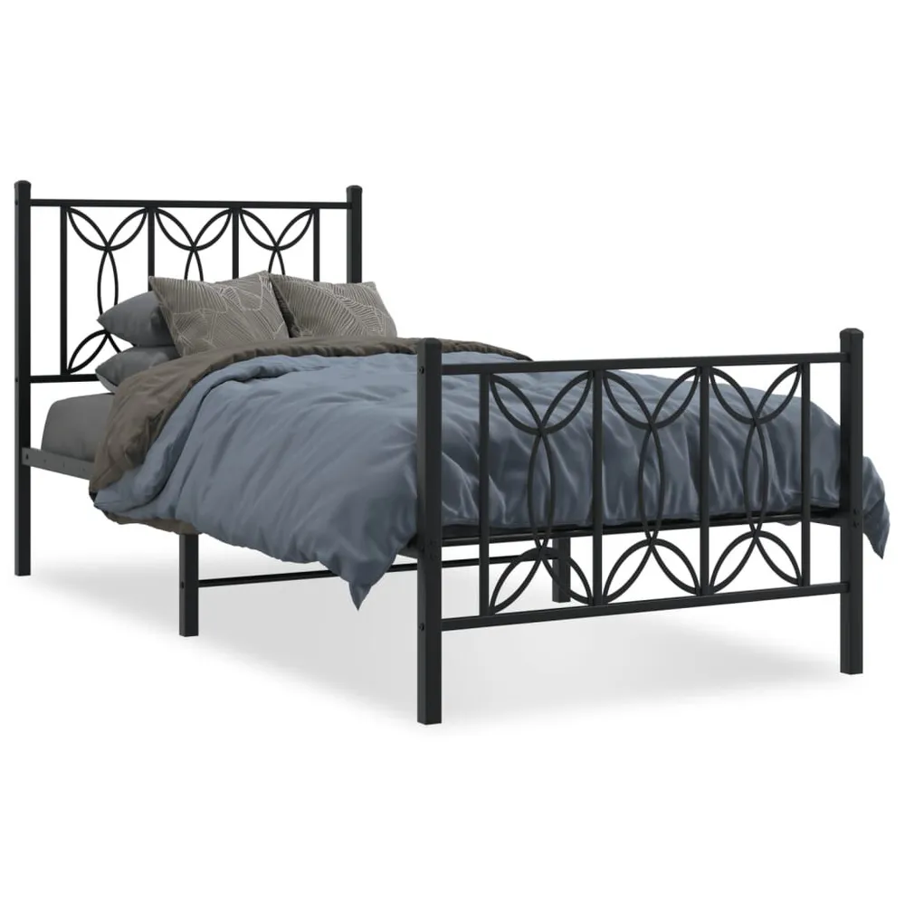 Estrutura de cama com cabeceira e pés 90x200 cm metálico preto