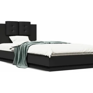 Estrutura de cama com cabeceira 90x200cm derivados madeira preto