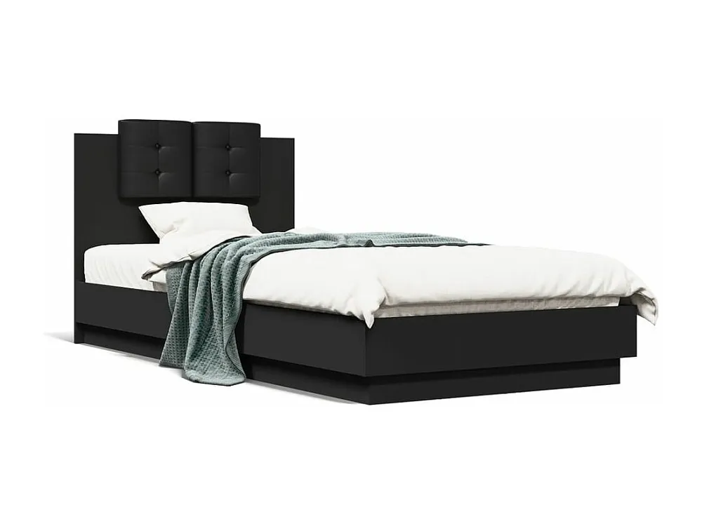 Estrutura de cama com cabeceira 90x200cm derivados madeira preto
