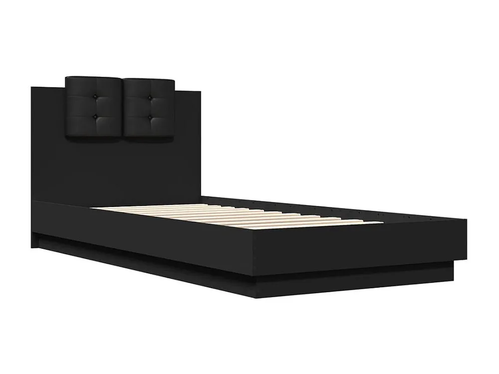 Estrutura de cama com cabeceira 90x200cm derivados madeira preto