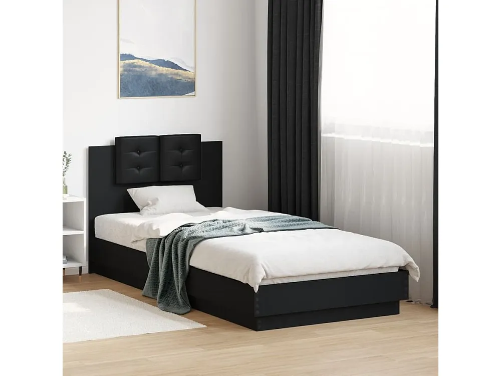 Estrutura de cama com cabeceira 90x200cm derivados madeira preto