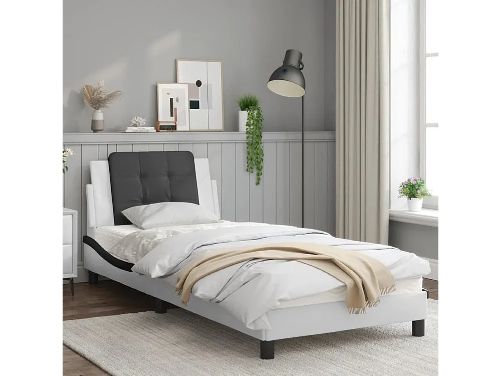 Estrutura de cama com cabeceira couro artificial 90x190cm