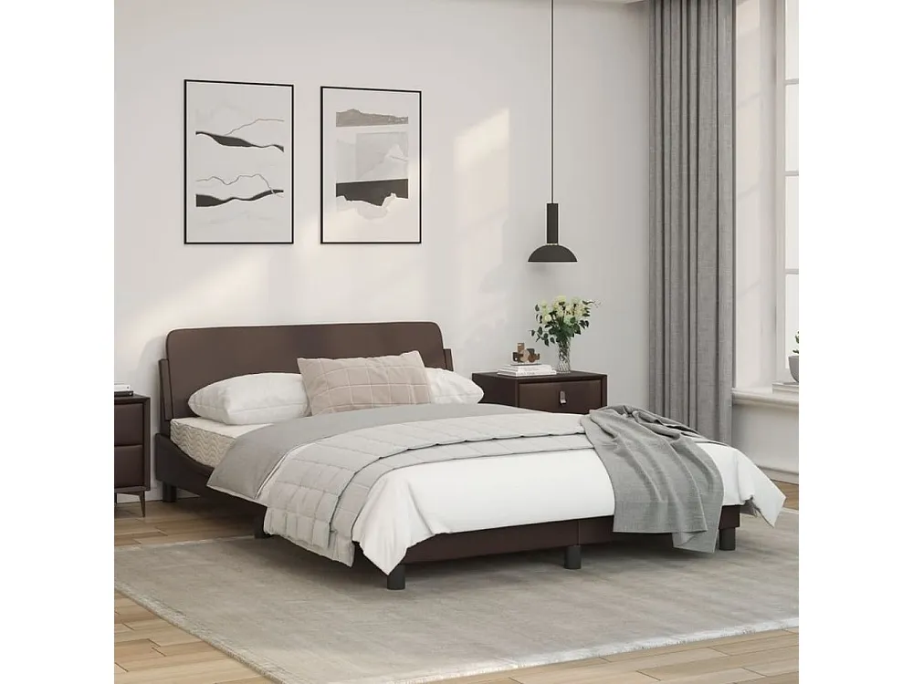 Estrutura cama com cabeceira couro artificial 140x190cm castanho