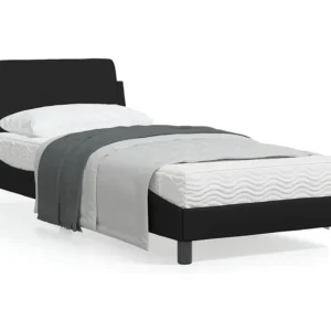 Estrutura de cama com cabeceira couro artificial 80x200 cm preto