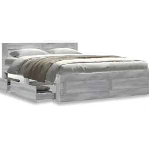 Estrutura de cama com cabeceira derivados madeira cinza sonoma