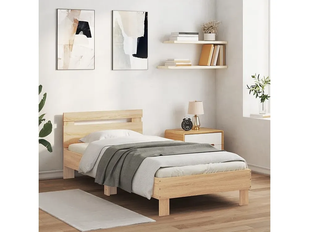 Estrutura cama com cabeceira derivados madeira carvalho sonoma