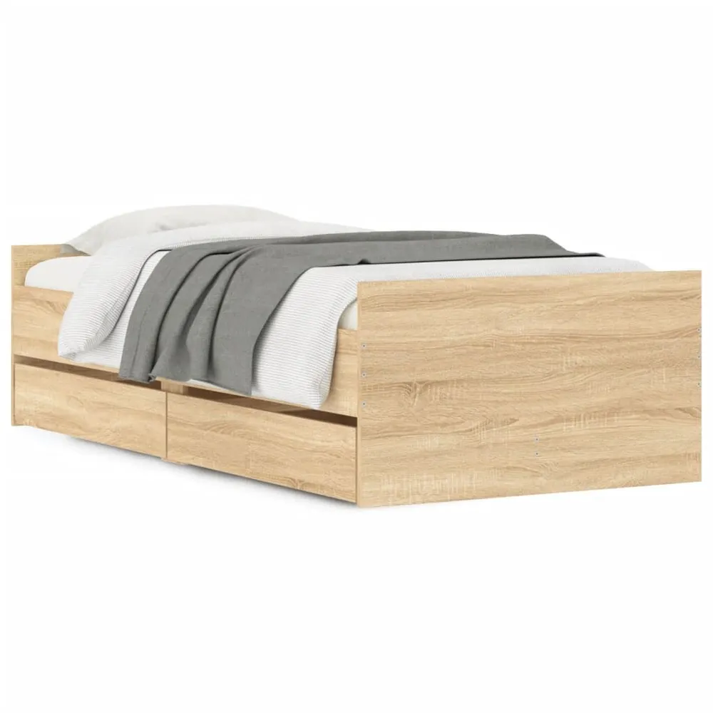 Estrutura de cama com gavetas 100x200 cm carvalho sonoma