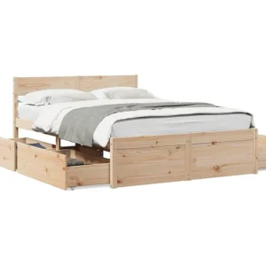 Estrutura de cama com gavetas 140x190 cm madeira de pinho maciç
