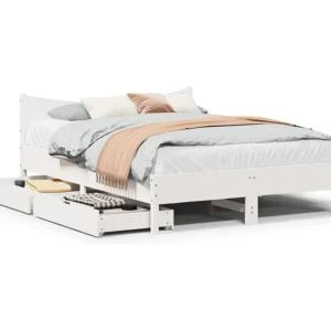 Estrutura de cama com gavetas 140x190 cm pinho maciço branco