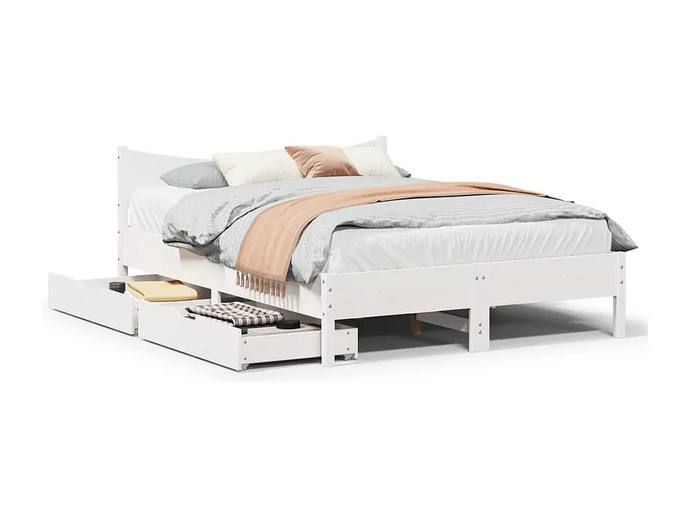 Estrutura de cama com gavetas 140x190 cm pinho maciço branco