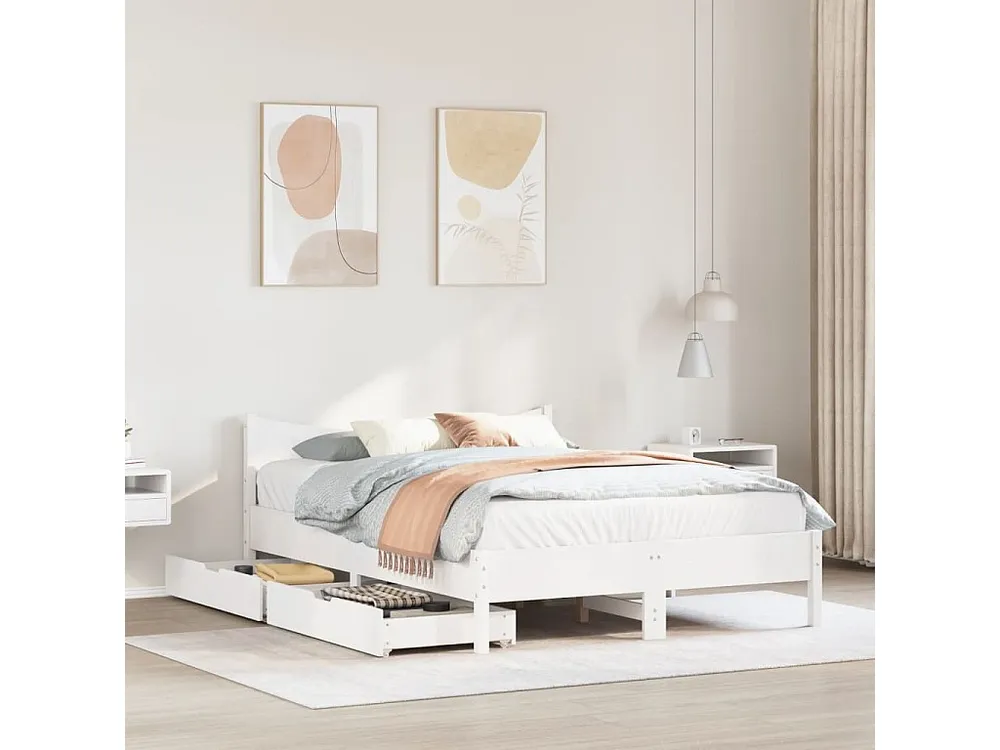 Estrutura de cama com gavetas 140x190 cm pinho maciço branco