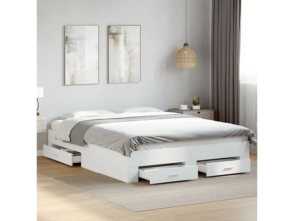 Estrutura de cama com gavetas 140x200cm derivados madeira branco