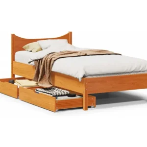 Estrutura de cama com gavetas 75x190cm pinho maciço castanho-mel