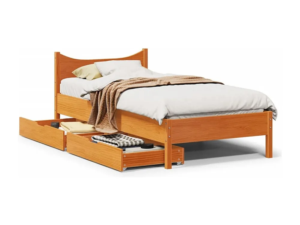 Estrutura de cama com gavetas 75x190cm pinho maciço castanho-mel