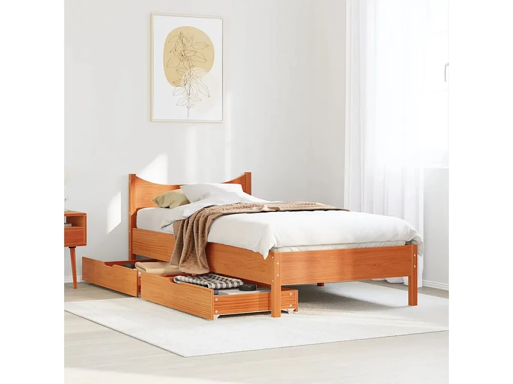 Estrutura de cama com gavetas 75x190cm pinho maciço castanho-mel
