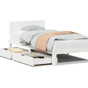 Estrutura de cama com gavetas 90x200 cm pinho maciço branco