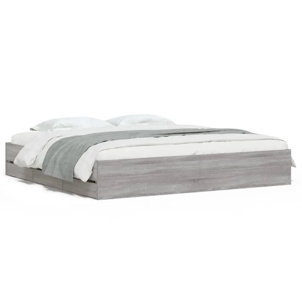 Estrutura de cama com gavetas derivados madeira cinza sonoma