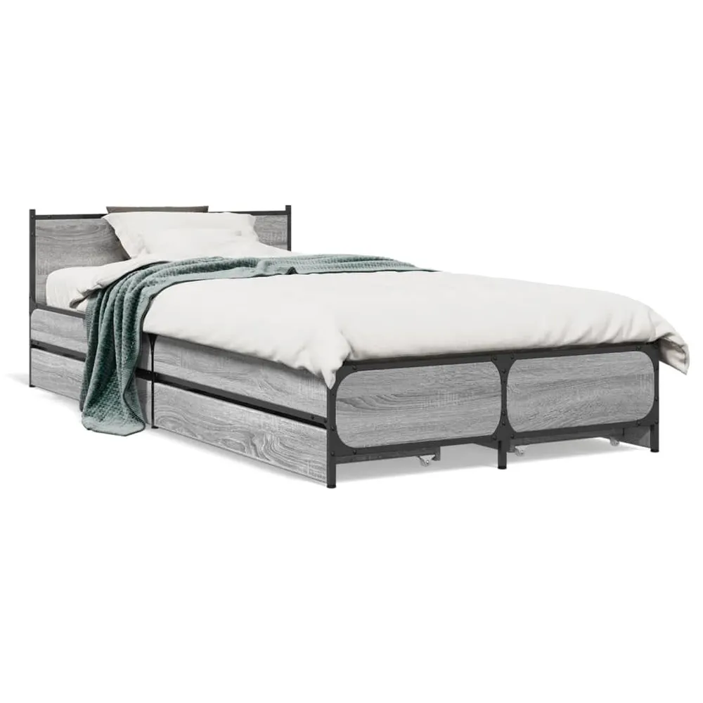 Estrutura de cama com gavetas derivados madeira cinza sonoma
