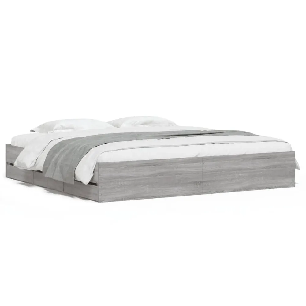 Estrutura de cama com gavetas derivados madeira cinza sonoma