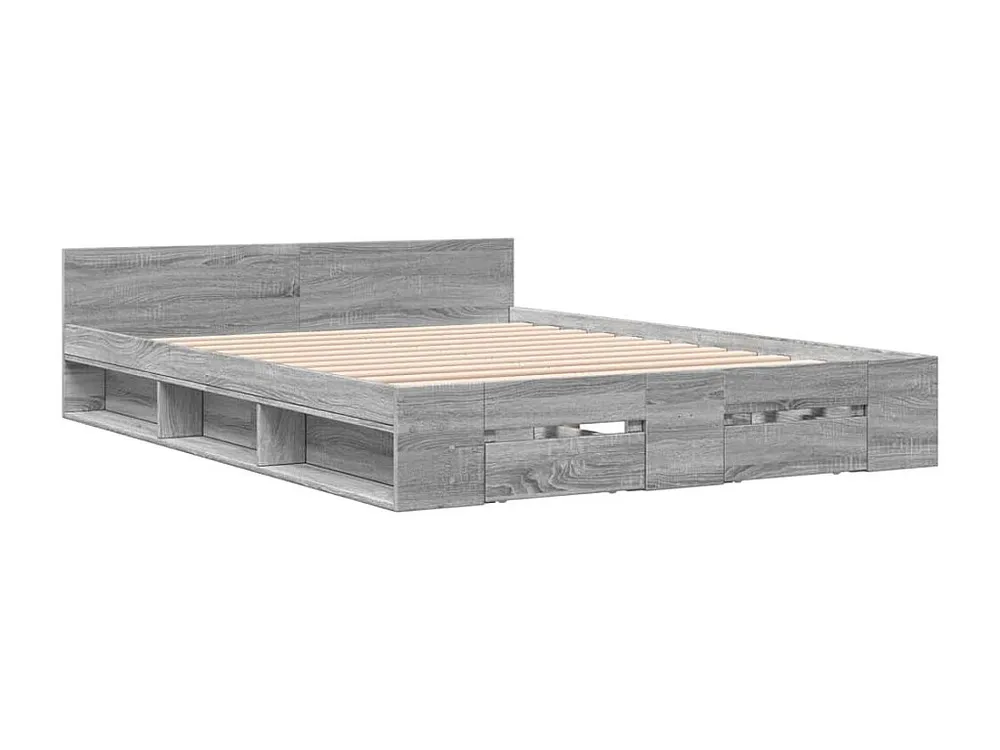 Estrutura de cama com gavetas derivados madeira cinza sonoma