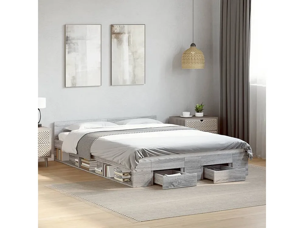 Estrutura de cama com gavetas derivados madeira cinza sonoma