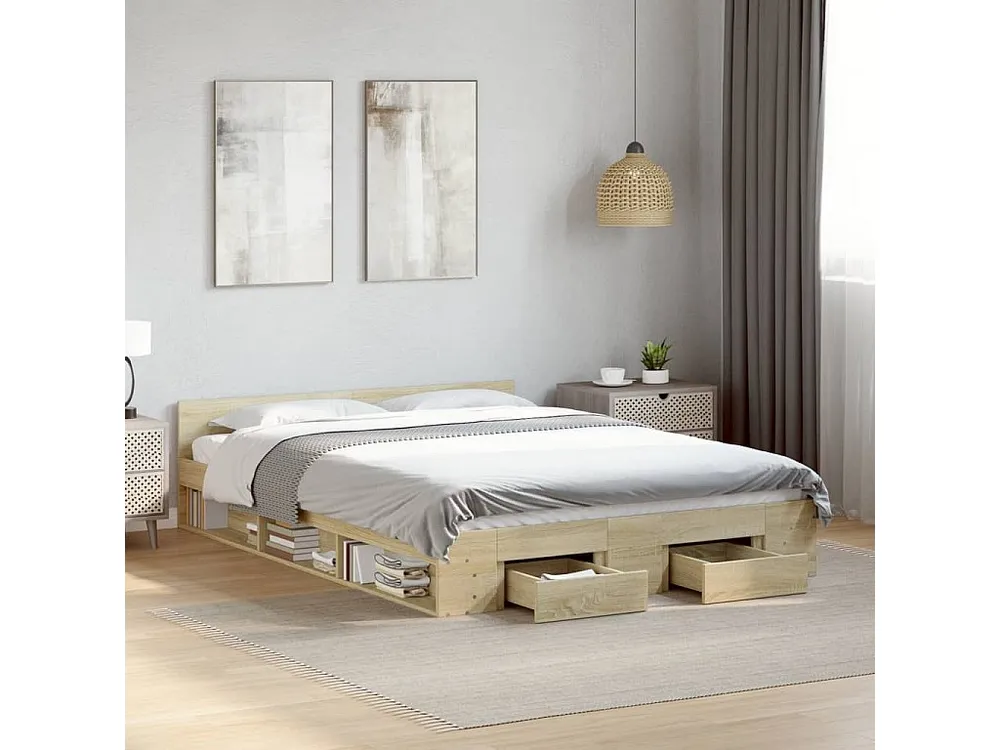 Estrutura de cama com gavetas derivados madeira carvalho sonoma