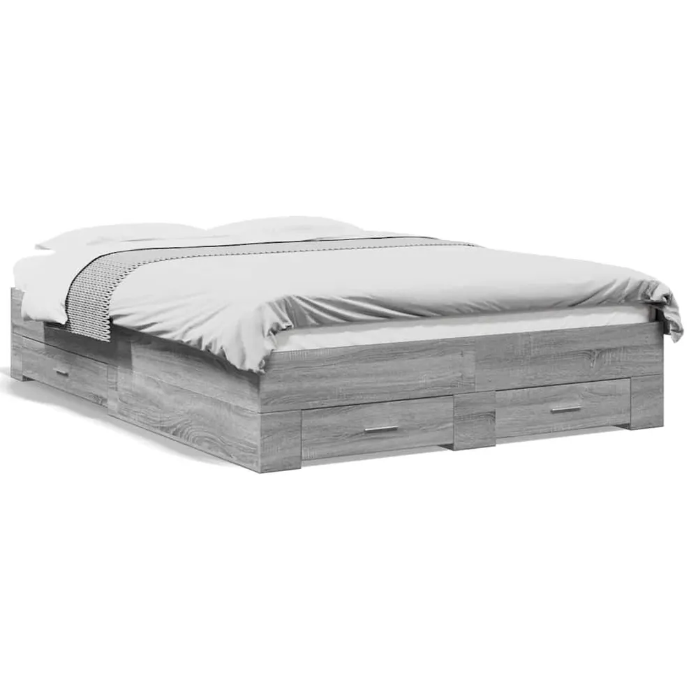 Estrutura de cama com gavetas derivados madeira cinza sonoma