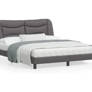 Estrutura de cama com luzes LED 160x200cm couro artificial cinza