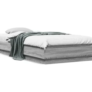 Estrutura de cama com luzes LED 90x200 cm cinzento sonoma