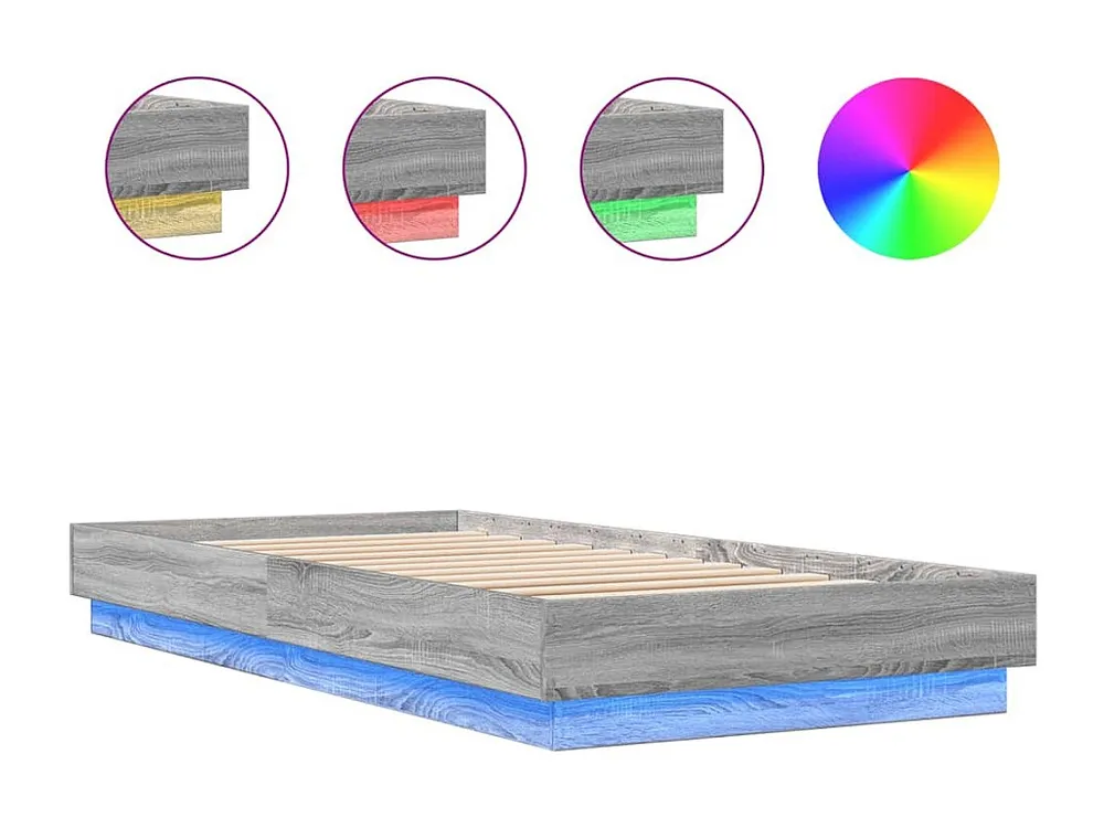 Estrutura de cama com luzes LED 90x200 cm cinzento sonoma