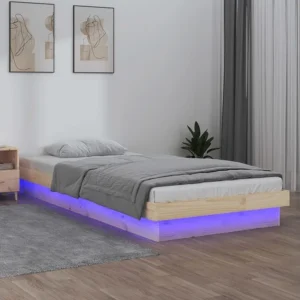 Estrutura de cama com luzes LED 90x200 cm madeira maciç