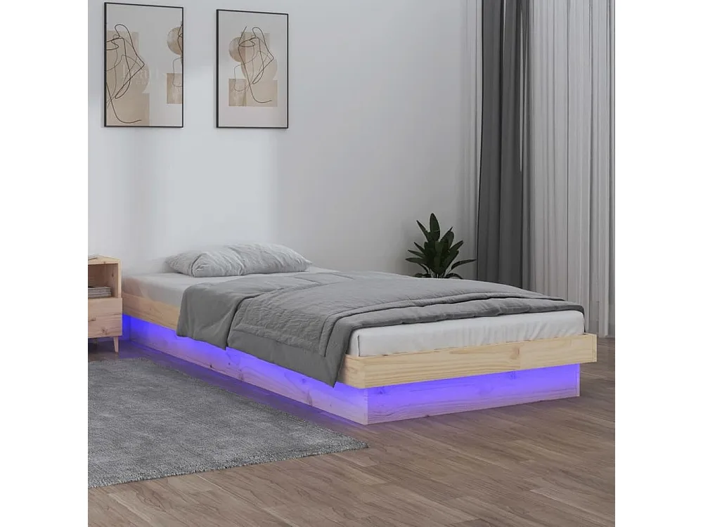 Estrutura de cama com luzes LED 90x200 cm madeira maciç