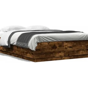 Estrutura cama com luzes LED derivados madeira carvalho fumado