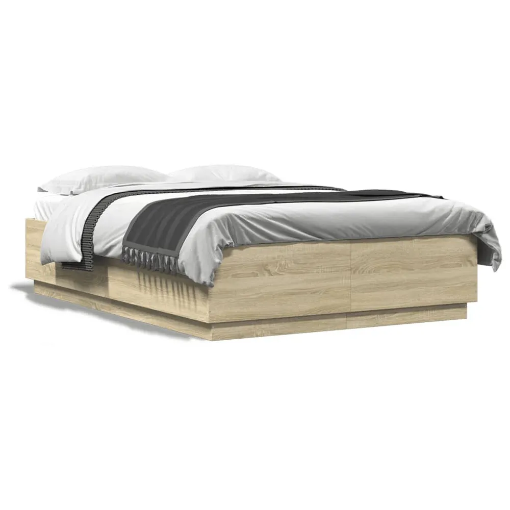 Estrutura cama com luzes LED derivados madeira carvalho sonoma