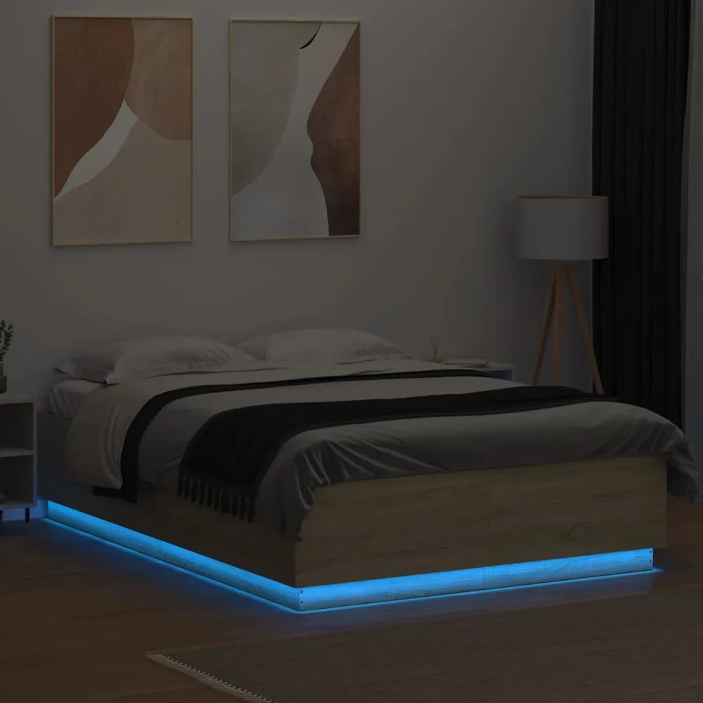 Estrutura cama com luzes LED derivados madeira carvalho sonoma