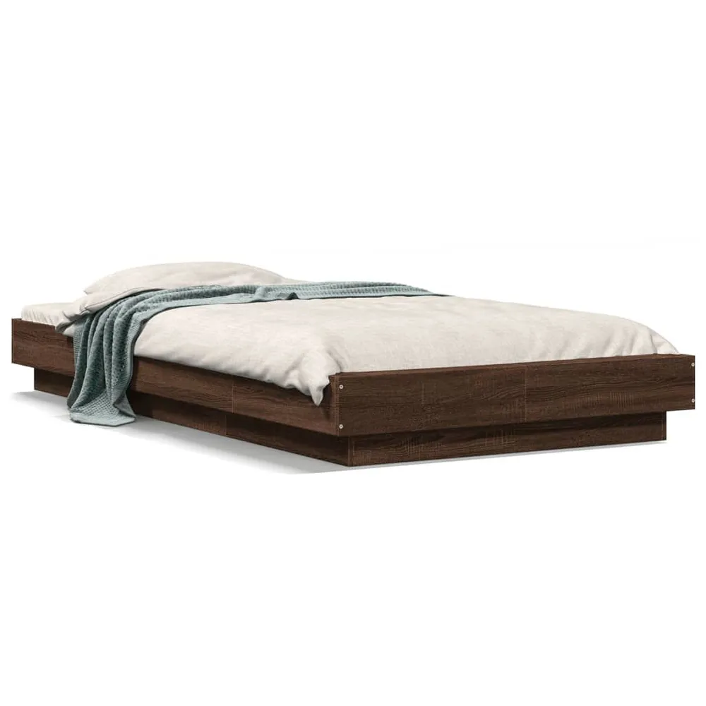 Estrutura cama com luzes LED derivados madeira carvalho castanho