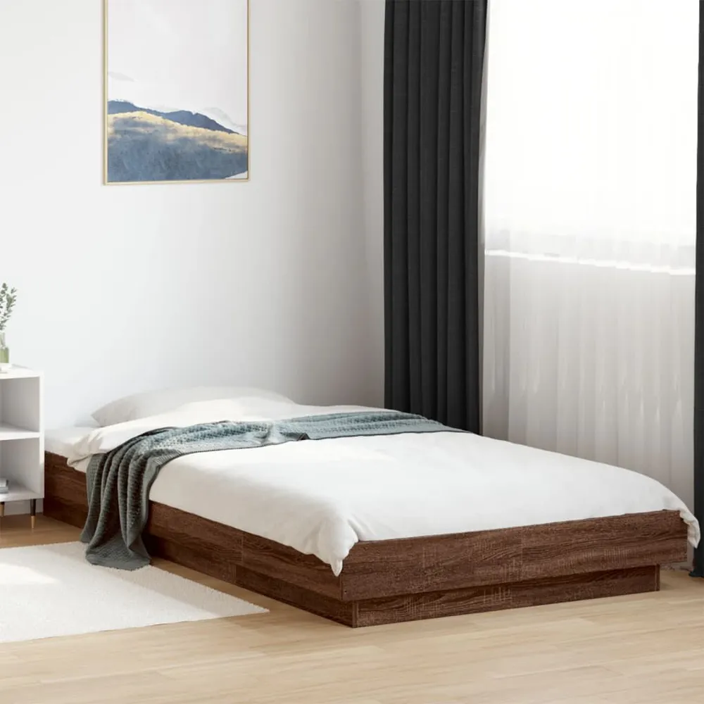 Estrutura cama com luzes LED derivados madeira carvalho castanho
