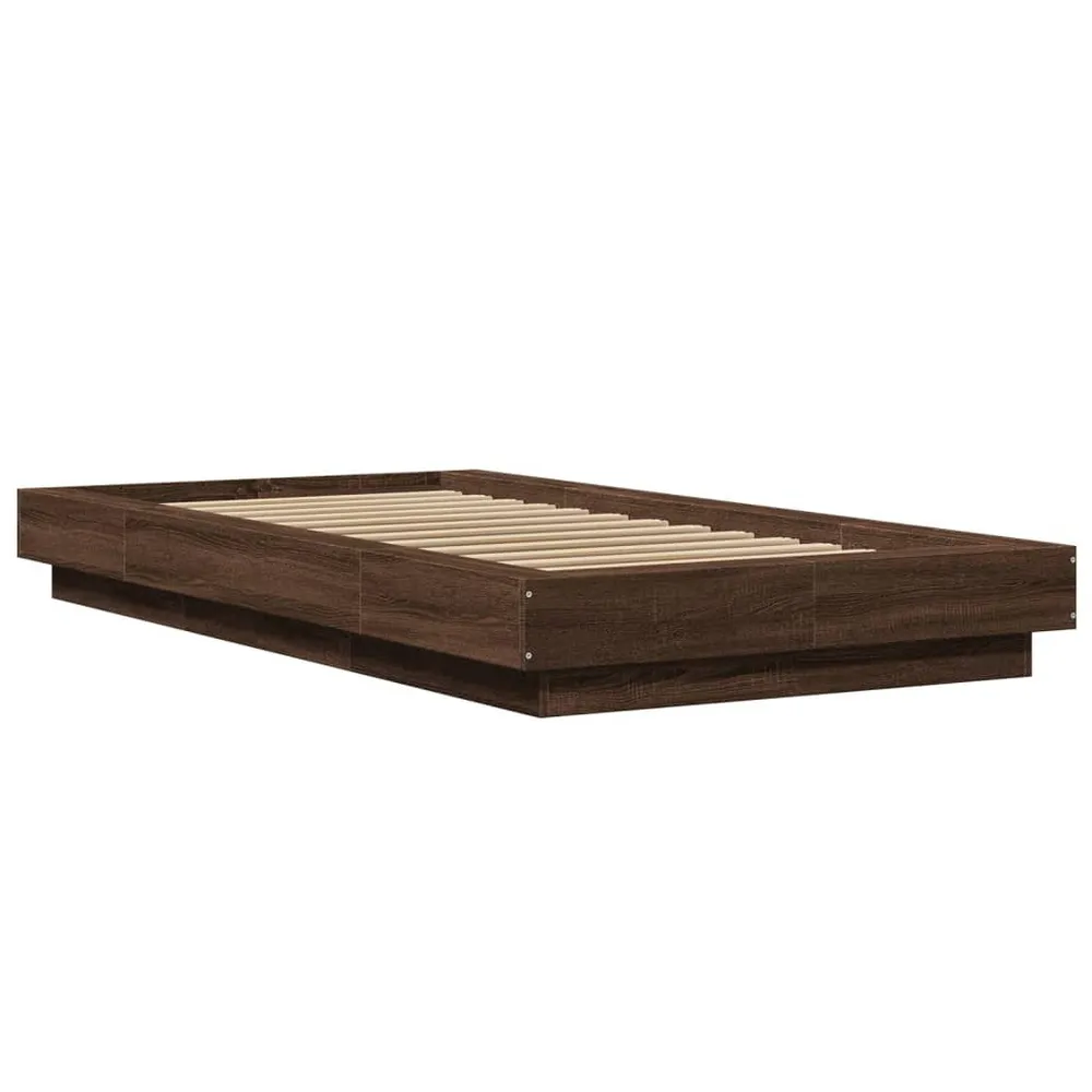 Estrutura cama com luzes LED derivados madeira carvalho castanho