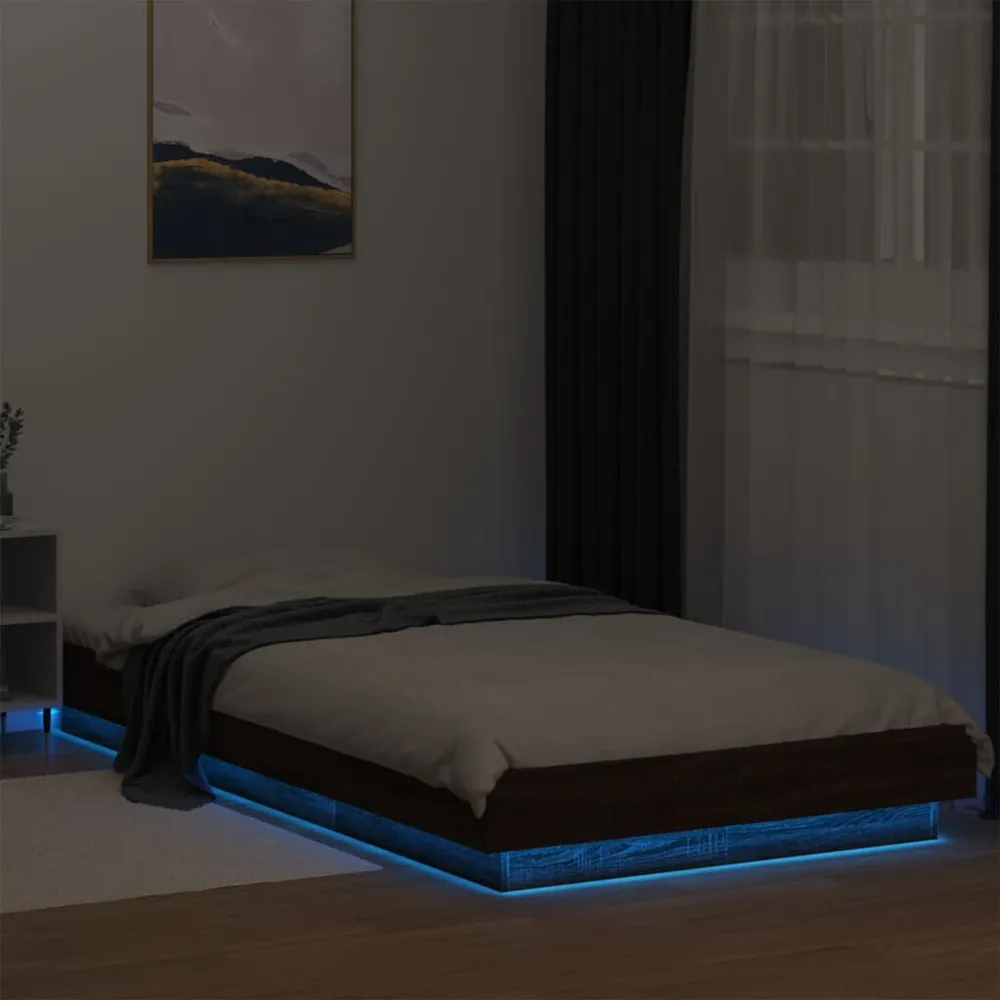 Estrutura cama com luzes LED derivados madeira carvalho castanho