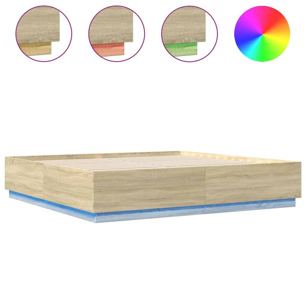 Estrutura cama com luzes LED derivados madeira carvalho sonoma