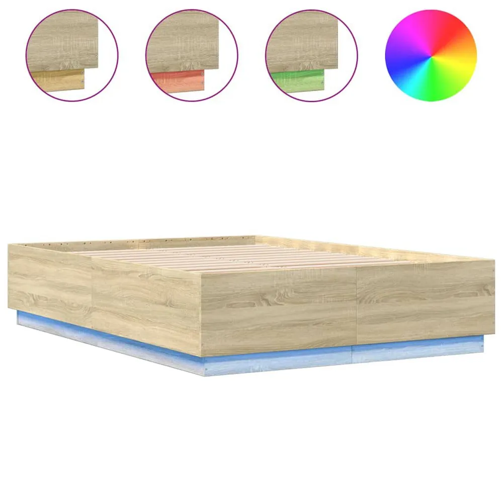 Estrutura cama com luzes LED derivados madeira carvalho sonoma