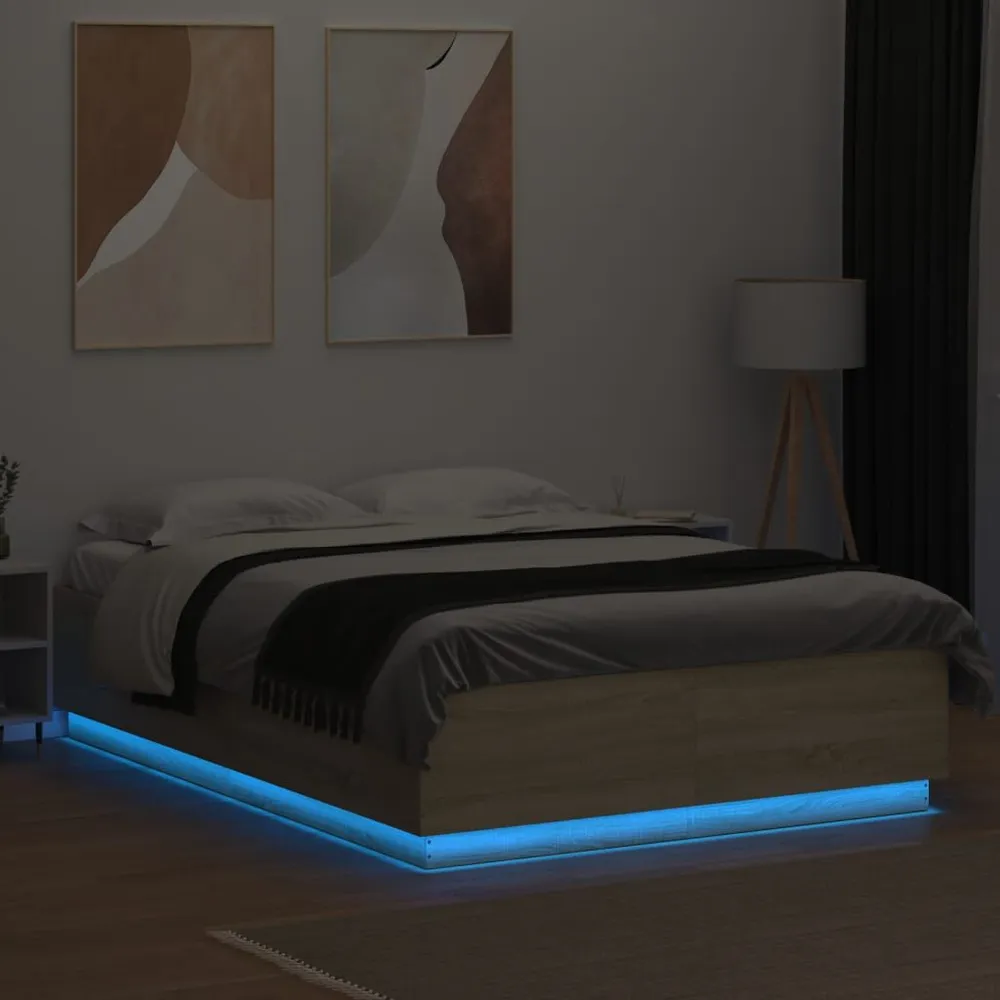 Estrutura cama com luzes LED derivados madeira carvalho sonoma