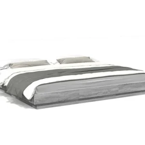Estrutura de cama com luzes LED derivados madeira cinza sonoma