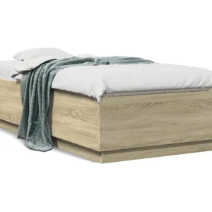Estrutura cama com luzes LED derivados madeira carvalho sonoma