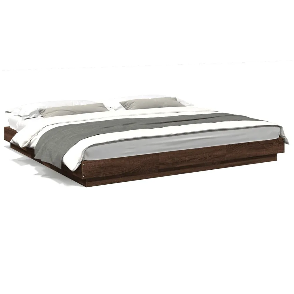 Estrutura cama com luzes LED derivados madeira carvalho castanho